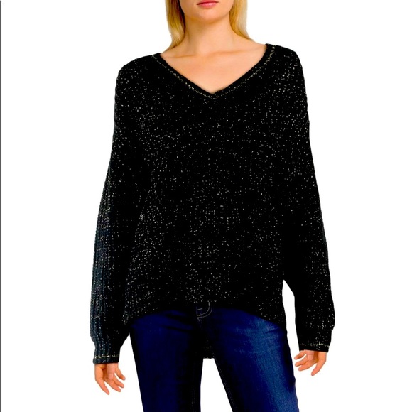 NWT black gold metallic shimmer JOHN + JENN designer knit sweater XS S - Picture 12 of 12